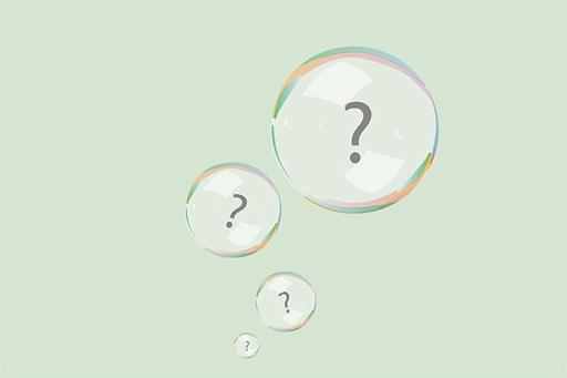 The image shows four bubbles with a question mark in each.