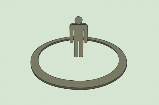 This illustration shows a stick person surrounded by a circle on the ground.