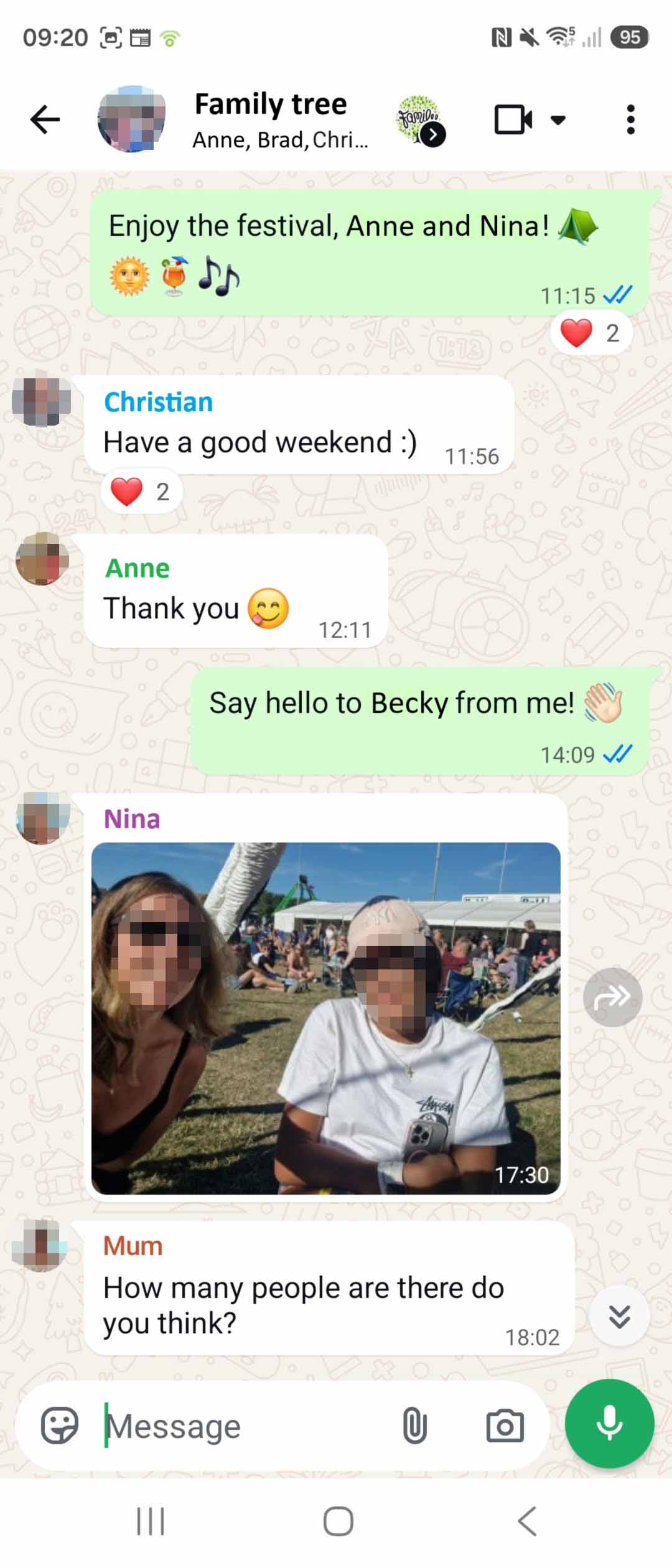 Screenshot of a WhatsApp conversation from the 'Family tree' group