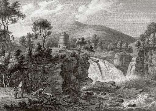 Paul Sandby, View of Boniton Lin, 1778, engraving, 13.3 x 18.3 cm. Donnachie-Owen Collection. Bonnington Linn is the uppermost of the Falls of Clyde. Other notable artists of the falls include Jacob More, Alexander Nasmyth, Francis Nicholson and J.M.W. Turner.