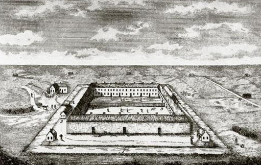 Figure 8. The agricultural workhouse at Veenhuisen, from An Account of the Poor-Colonies, and Agricultural Workhouses, of the Benevolent Society of Holland, by a member of the Highland Society of Scotland, 1828. This establishment in the Netherlands was one of several agricultural workhouses, including Fredericks-Oord, set up from c.1818 onwards. If it was a prototype for Owen's proposed communities, the Owenite architect Stedman Whitwell produced altogether more fanciful designs; see Figure 10.