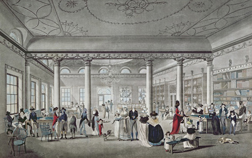 Hall’s Library at Margate, 1789 (coloured engraving), Thomas Malton (1748-1804)