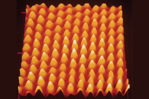 The image shows a layer of gold atoms on the surface of a crystal obtained by scanning tunnelling microscopy.