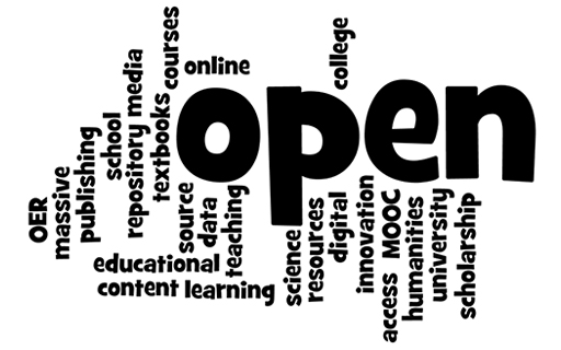 Image of a tag cloud showing different terms associated with ‘open’.