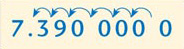 This image shows the figure seven point three nine zero, then three more zeros, then one more zero. Curved lines with arrows above the figures, from right to left, show how the decimal point has moved 6 places to the left.