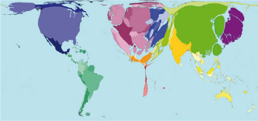 World map of telephone distribution
