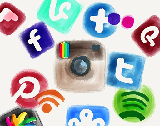 A drawing of the logos of several social networks including Facebook, Twitter and Pinterest.