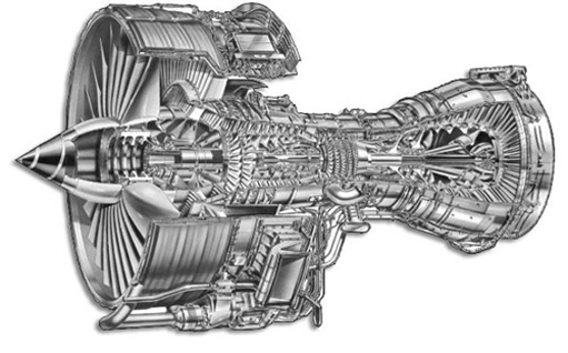 A cut-away of a Rolls-Royce Trent 600 engine