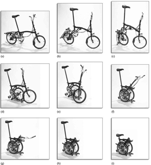 A series of images to show the Brompton bicycle being folded