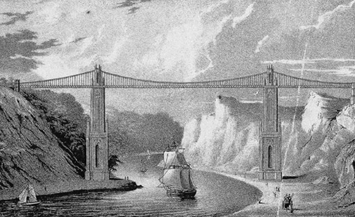 Painting showing Telford's design for the Clifton bridge