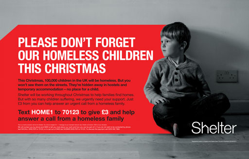 A Christmas campaign by the charity Shelter to raise money for homeless children.