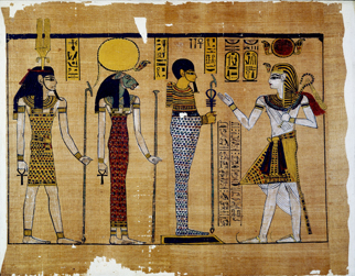 Characteristic Egyptian art: Rameses III before the gods of Memphis, from the Great Harris Papyrus