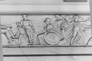John Flaxman, detail of the frieze on the façade above the entrance of the Royal Opera House, London, stones, stucco