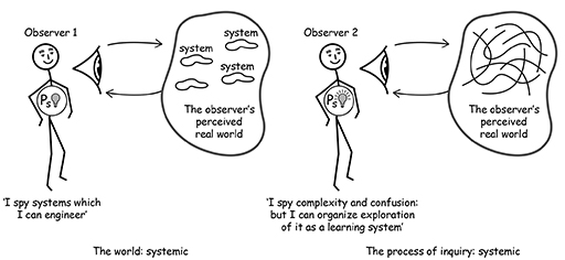 A cartoon labelled ‘The process of inquiry: systemic’