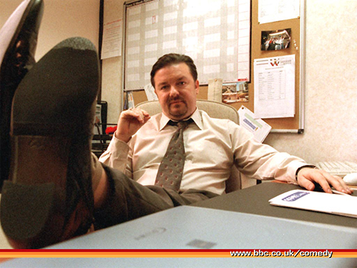 Photograph of Ricky Gervais in the character of David Brent from the TV programme 'The Office'