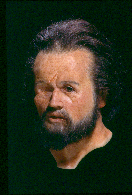 Reconstruction of the head of a man, based on a skull found in a tomb in Macedonia.
