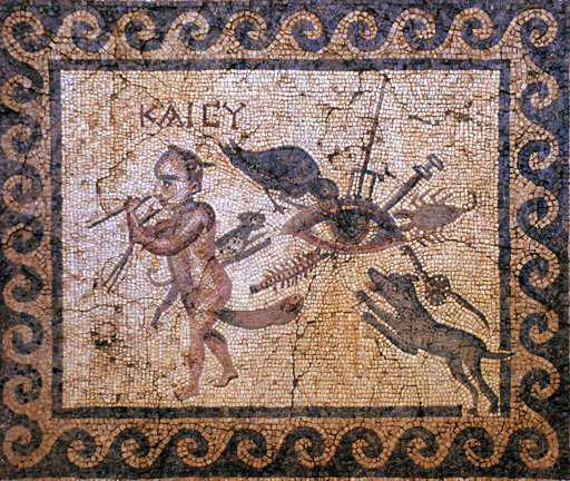 Roman mosaic from Antiochia, House of the Evil Eye, depicting the Evil Eye being attacked on all sides.
