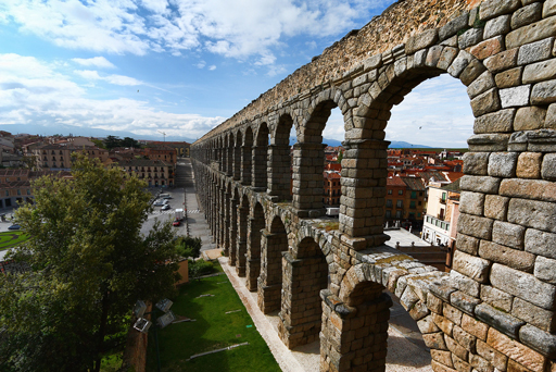 Roman aqueduct in modern-day Segovia, Spain.