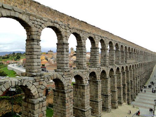 Roman aqueduct in modern-day Segovia, Spain.
