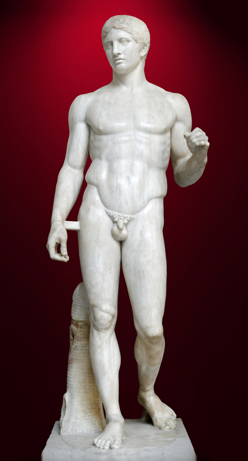 Sculpture of a Greek man in a casual stance.