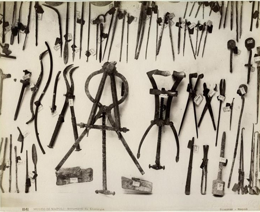 Roman surgical instruments found at Pompeii.