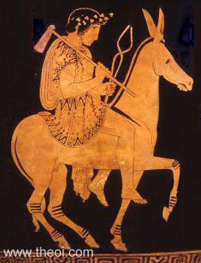 Vase painting of Hephaistos riding a donkey.