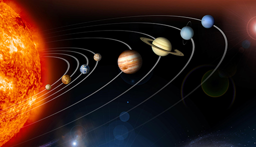 The main bodies of the Solar System – the Sun and its eight planets.