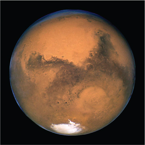 An image of Mars taken by the Hubble Space Telescope.