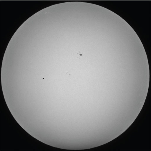 An image displaying the transit of Mercury on 9 May 2016.