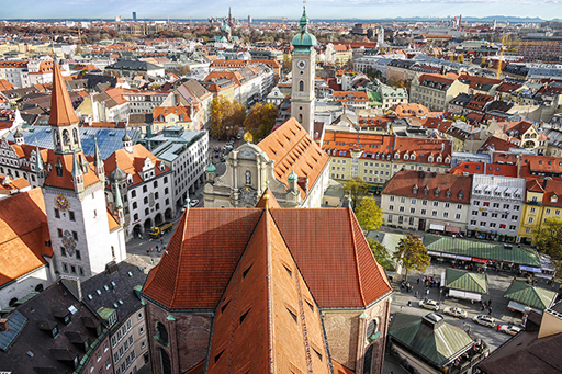 A photograph of a panorama of Munich.