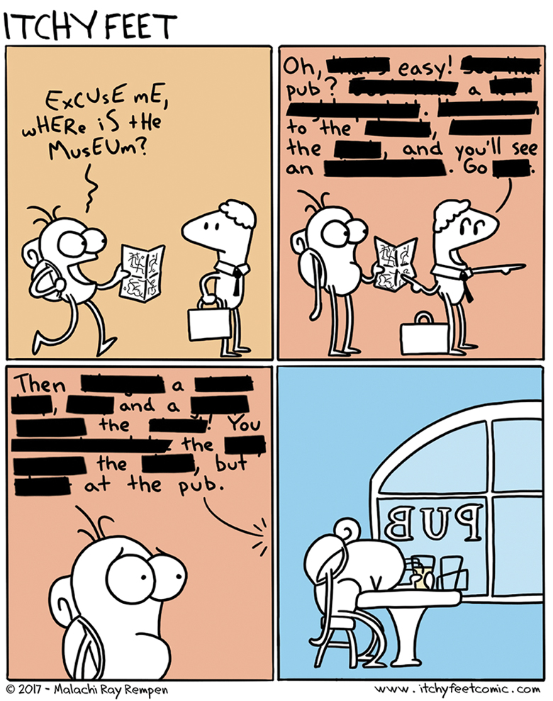 A cartoon with four frames.