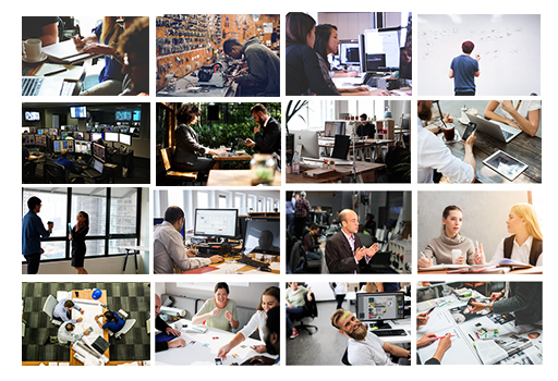 A montage of photos of people at work.