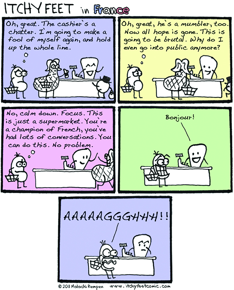 A cartoon in five frames.