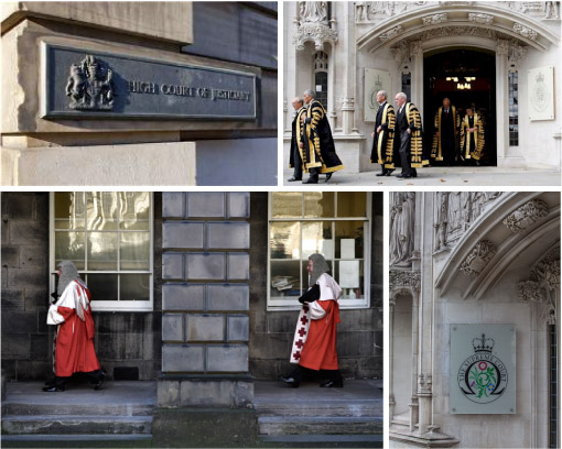 Two images relating to the High Court of Justiciary and two relating to the UK Supreme Court.