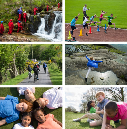 Images of children being active outdoors