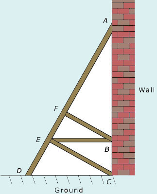 Diagram of a wooden buttress supporting the wall of a medieval church.