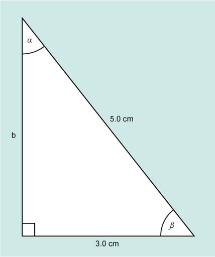 A right-angled triangle with one unknown side and two unknown angles.
