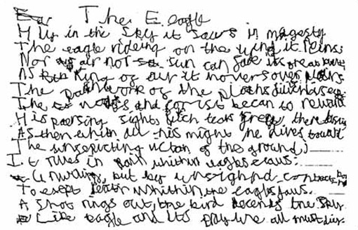 An example of Alexander's handwriting, aged 9, the same year he got his GCSE in English literature