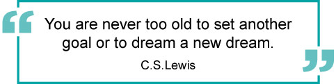The text reads: You are never too old to set another goal or to dream a new dream. C.S. Lewis