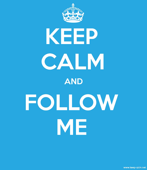 Keep calm and follow me is written in white writing on a purple background.