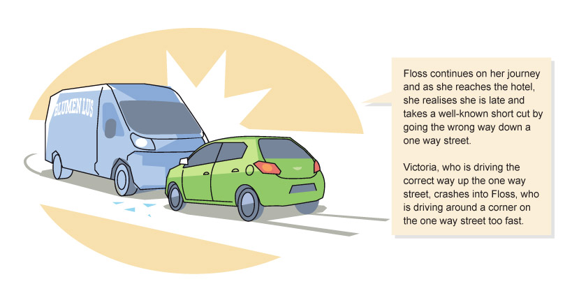 Floss drives around the corner too fast