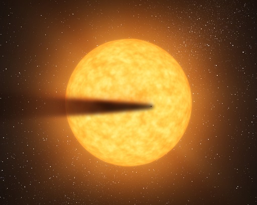 An artist’s impression of the disintegrating exoplanet Kepler-1520 b.