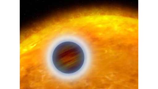 Artist’s impression of a hot Jupiter like HD 209458 b with a puffed up atmosphere
