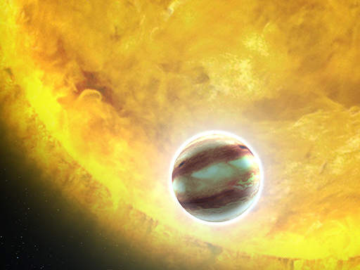 Artist’s impression of a hot Jupiter and its atmosphere in transi
