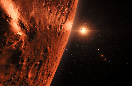 Artist’s impression of the TRAPPIST-1 system from the surface of the outermost planet