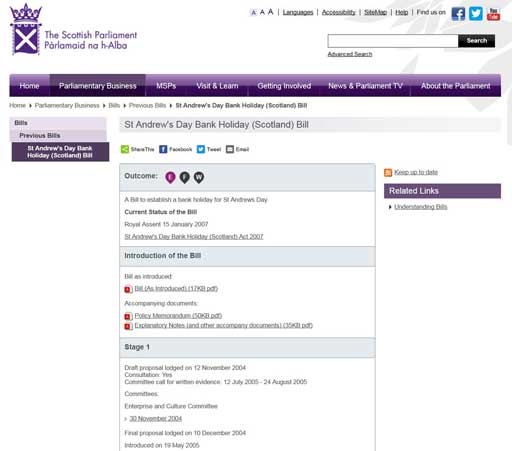 Example of overview information available on Scottish Parliament website in relation to a Bill