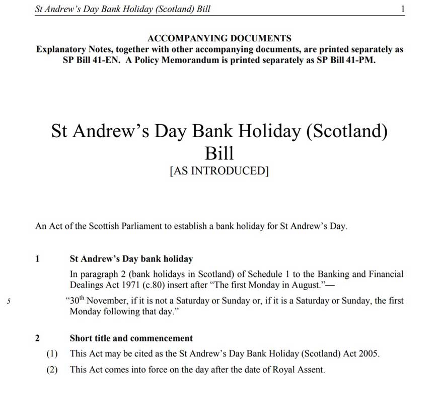 Example of the layout of a Bill