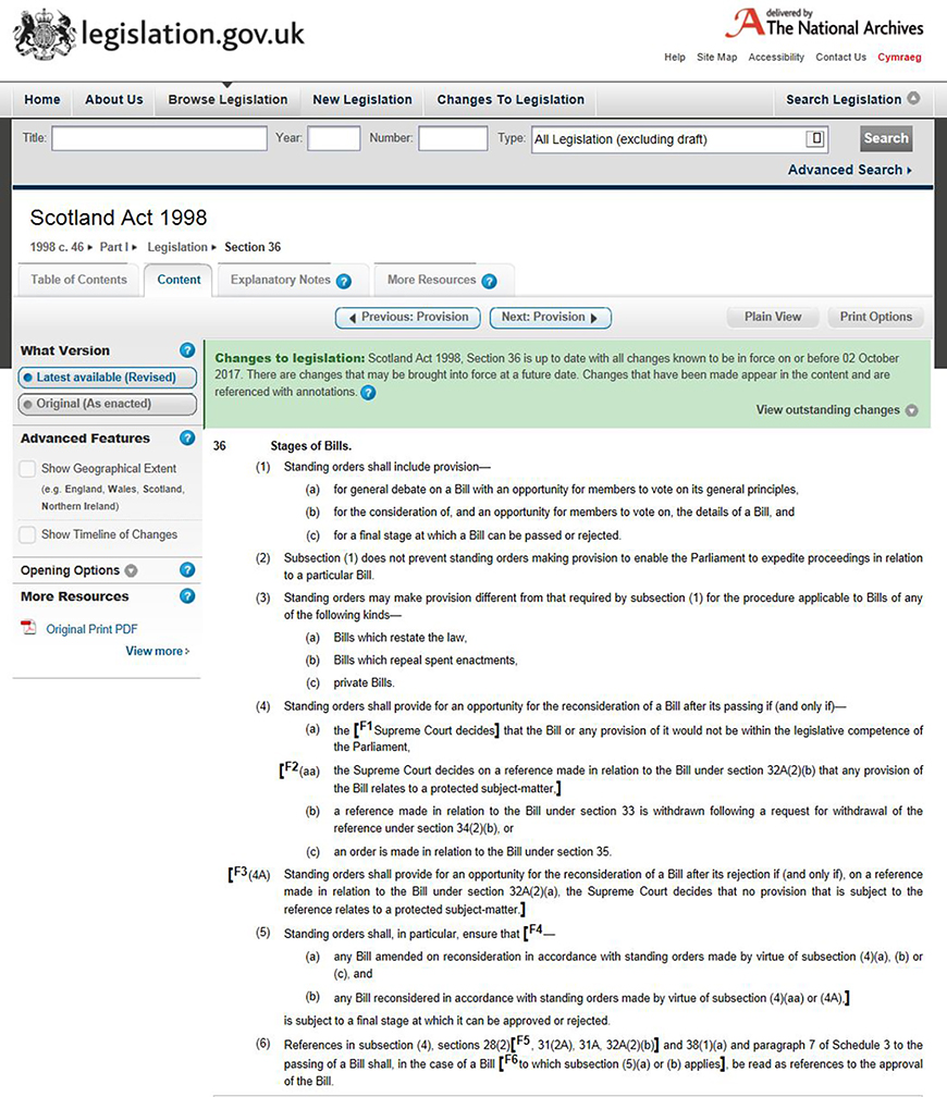 Section 36 Scotland Act 1998 (as amended)