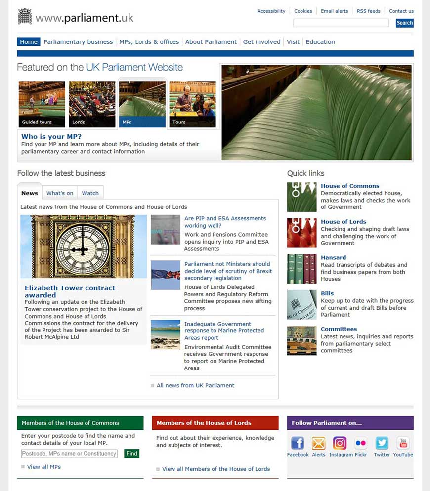 UK Parliament homepage