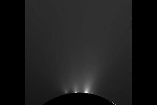 This is an image of erupting plumes on Enceladus.